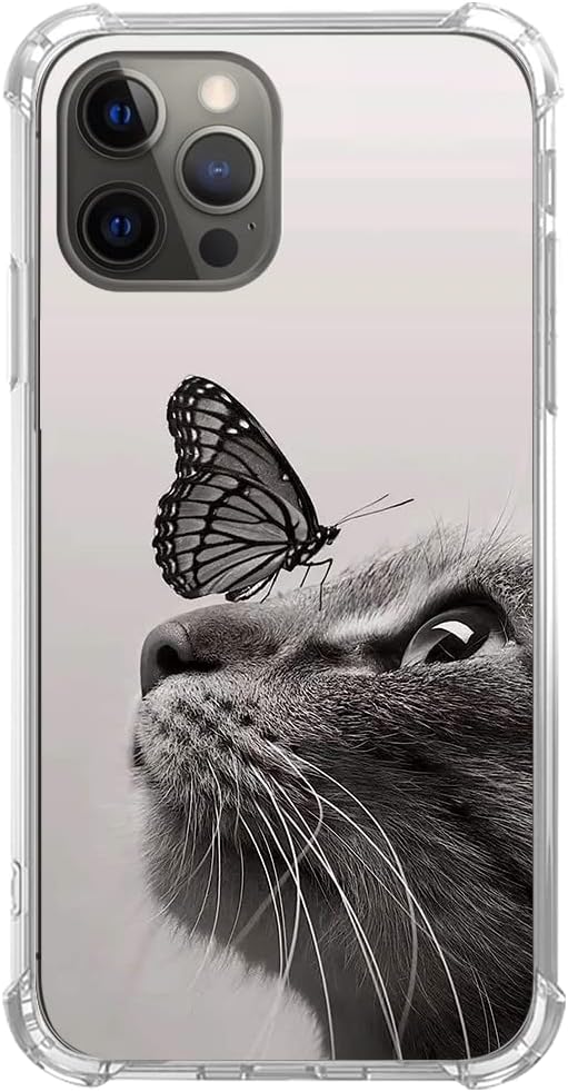 Funda de TPU compatible con iPhone 15 Pro, diseño de gato y mariposa, para iPhone 15 Pro, para adolescentes, mujeres y hombres, funda de TPU moderna