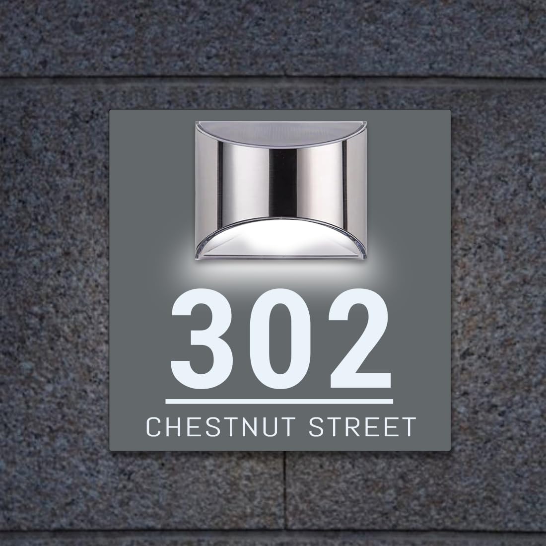 Placa de puerta moderna solar personalizada, placa de dirección iluminada con placa LED personalizada, letrero acrílico iluminado LED, regalo de
