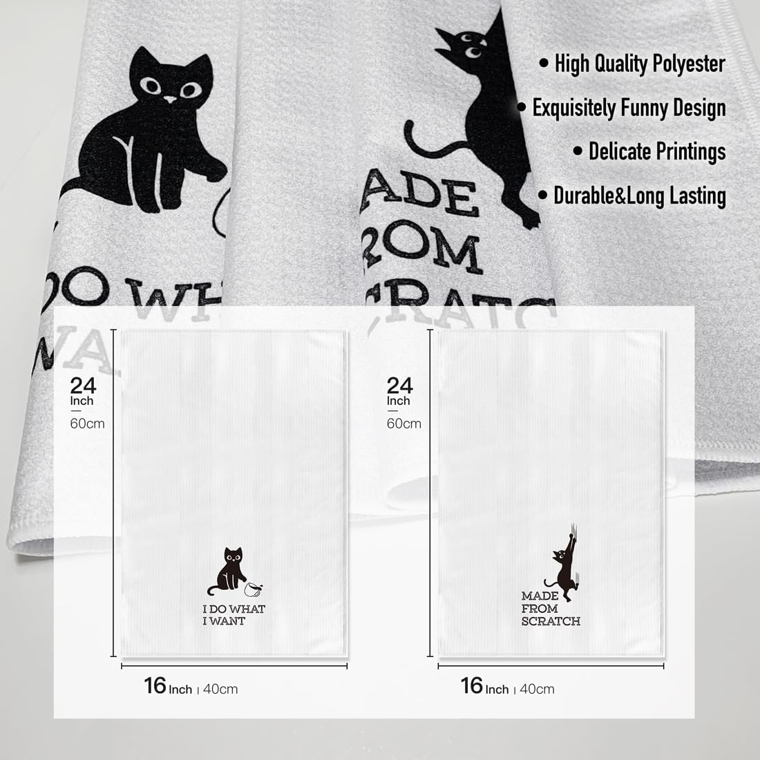 Hcaredee Toallas de cocina, divertidas toallas de cocina con temática de gatos, 16 x 24 pulgadas, paquete de 2, toallas de mano lindas de saco de