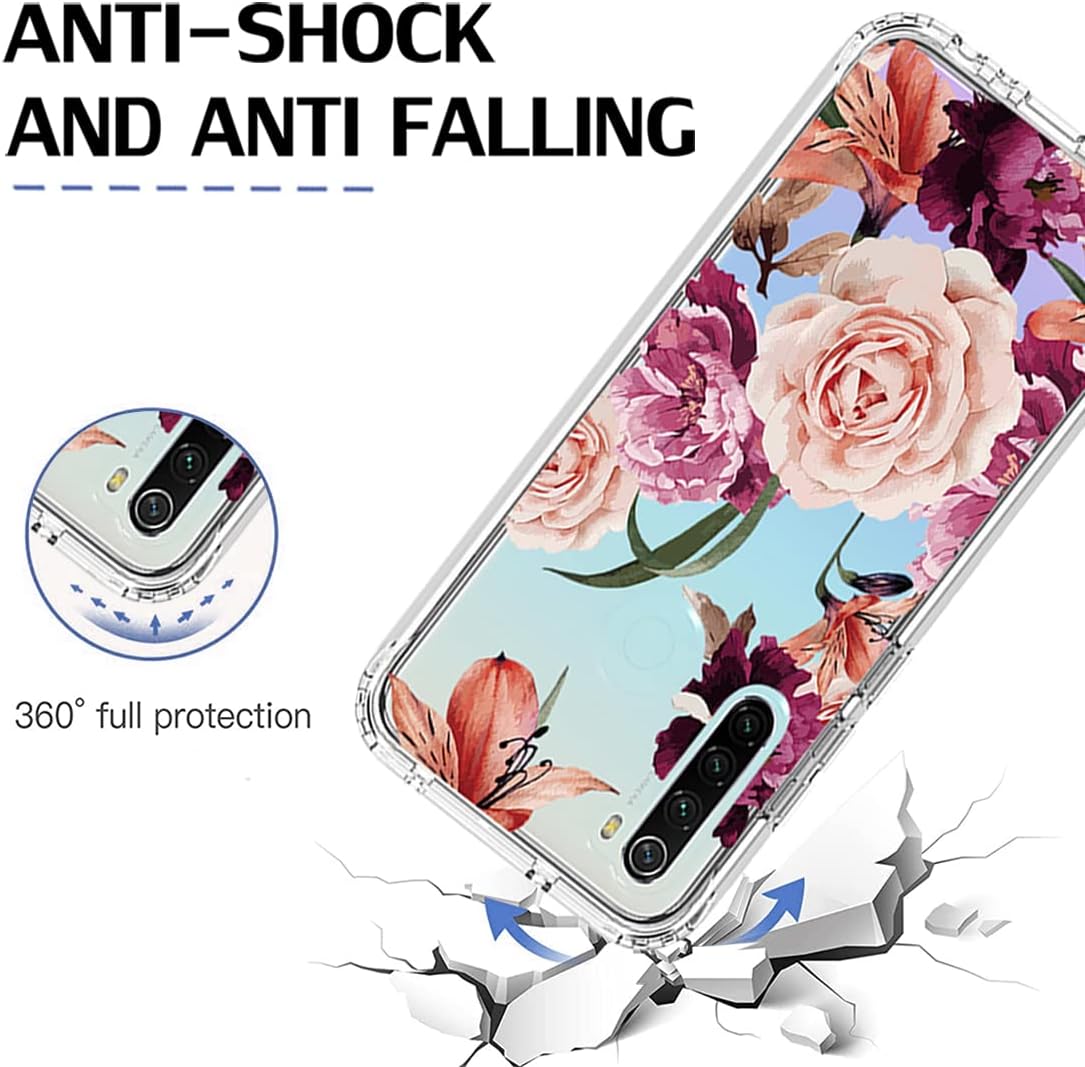 Bohefo Funda para Redmi Note 8 (20192021) con protector de pantalla de vidrio templado, cuerpo completo, lindo diseño floral, a prueba de golpes,
