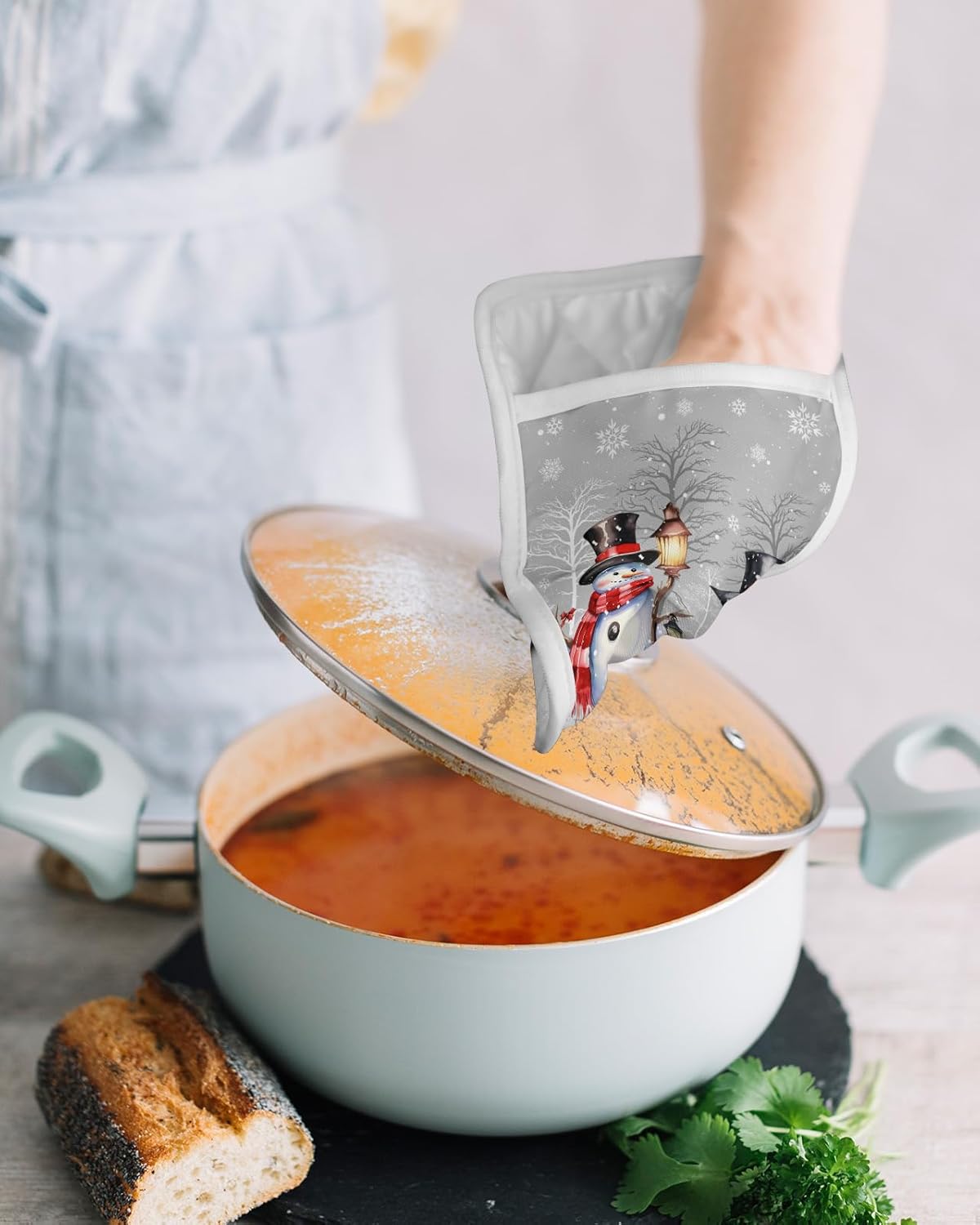 Juego de 5 agarraderas de tela de toalla para cocina, antideslizante y aislante de calor, juego de 5 macetas con bolsillo, guantes gruesos para