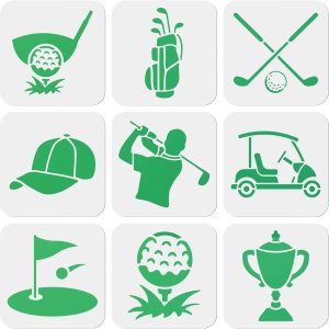 Juego de 9 plantillas de golf para carrito de golf, bolsa de golf, accesorios de golf, plantilla de pelota de golf, 6 x 6 pulgadas, material PET Juego de 9 plantillas de golf para carrito de golf, bolsa de golf, accesorios de golf, plantilla de pelota de golf, 6 x 6 pulgadas, material PET