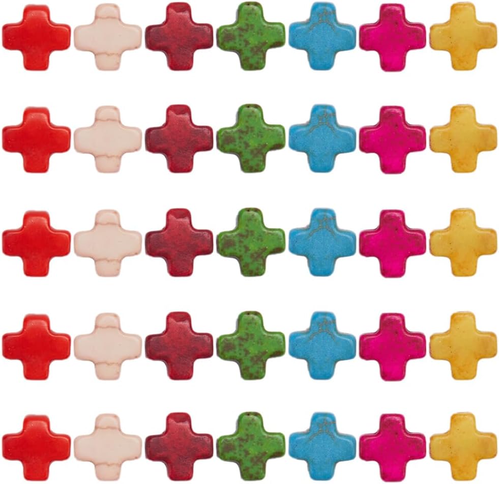 SUNNYCLUE 1 caja de 250 cuentas cruzadas pequeñas y coloridas dijes de cruz a granel de Pascua sintética turquesa piedra cruz cuentas pequeñas