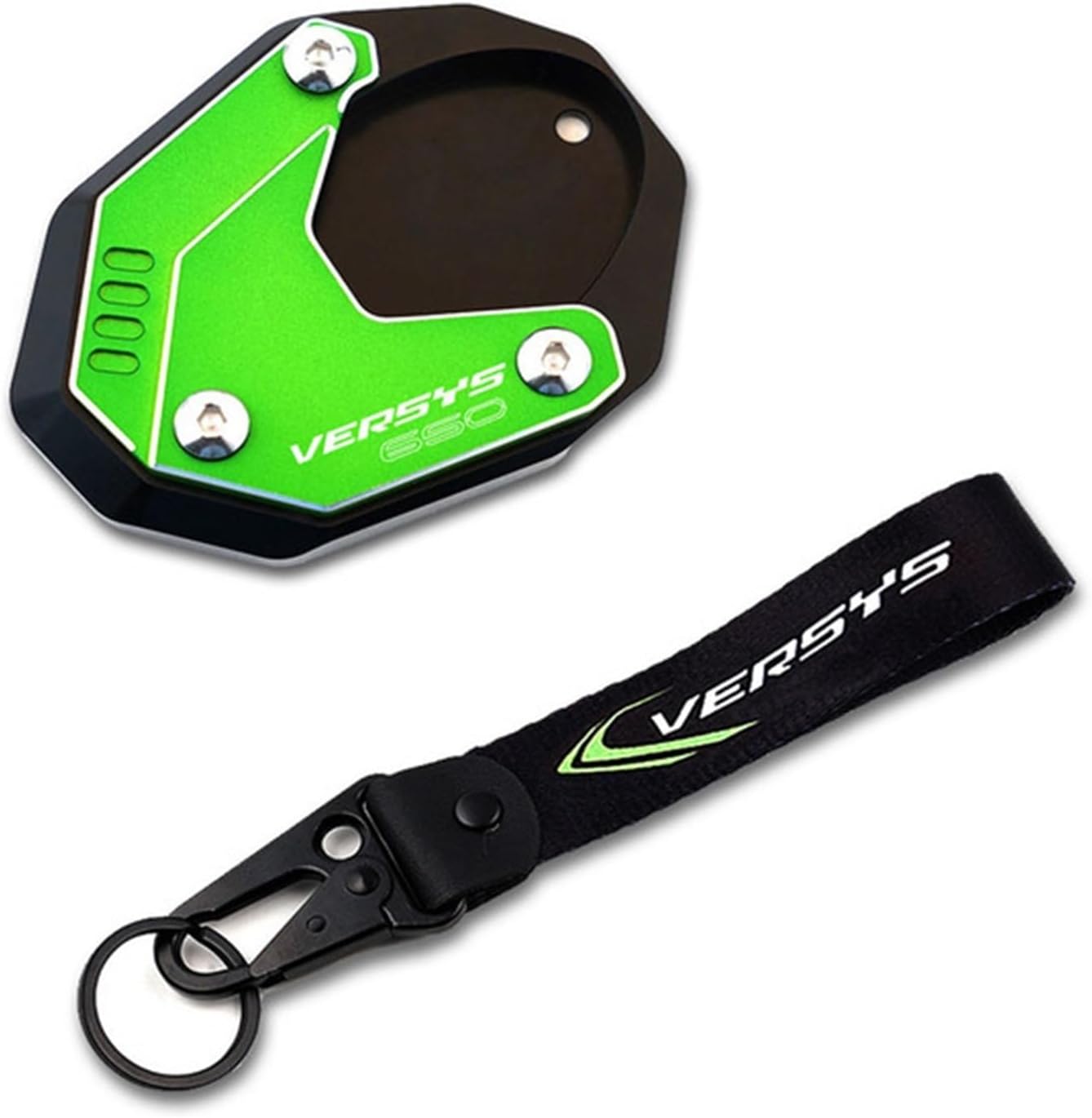 CNC aluminio for Kawasaki Versys650 Versys 650 2010-2022 Motorcycle Kickstand Foot Side Stand Enlarger Pad Keychain (Color  Green-Combo)