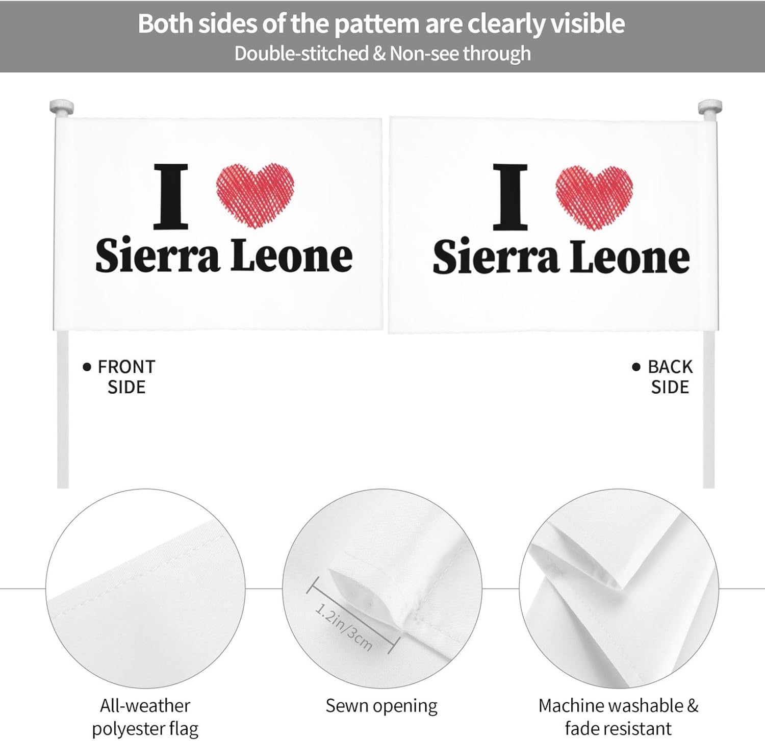 Double Sided Printing I Love Sierra Leone Car Flag 12×18 Inches Car Window Clip Flags Car Decoration Banner