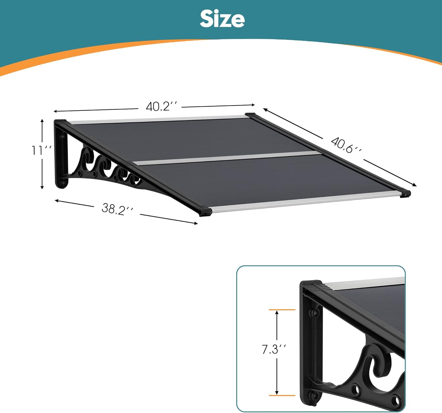 MCombo Toldo de ventana de 40 x 40 pulgadas, toldos de policarbonato para puertas, cubierta de toldo de patio al aire libre AW404 (40 x 40, tabla