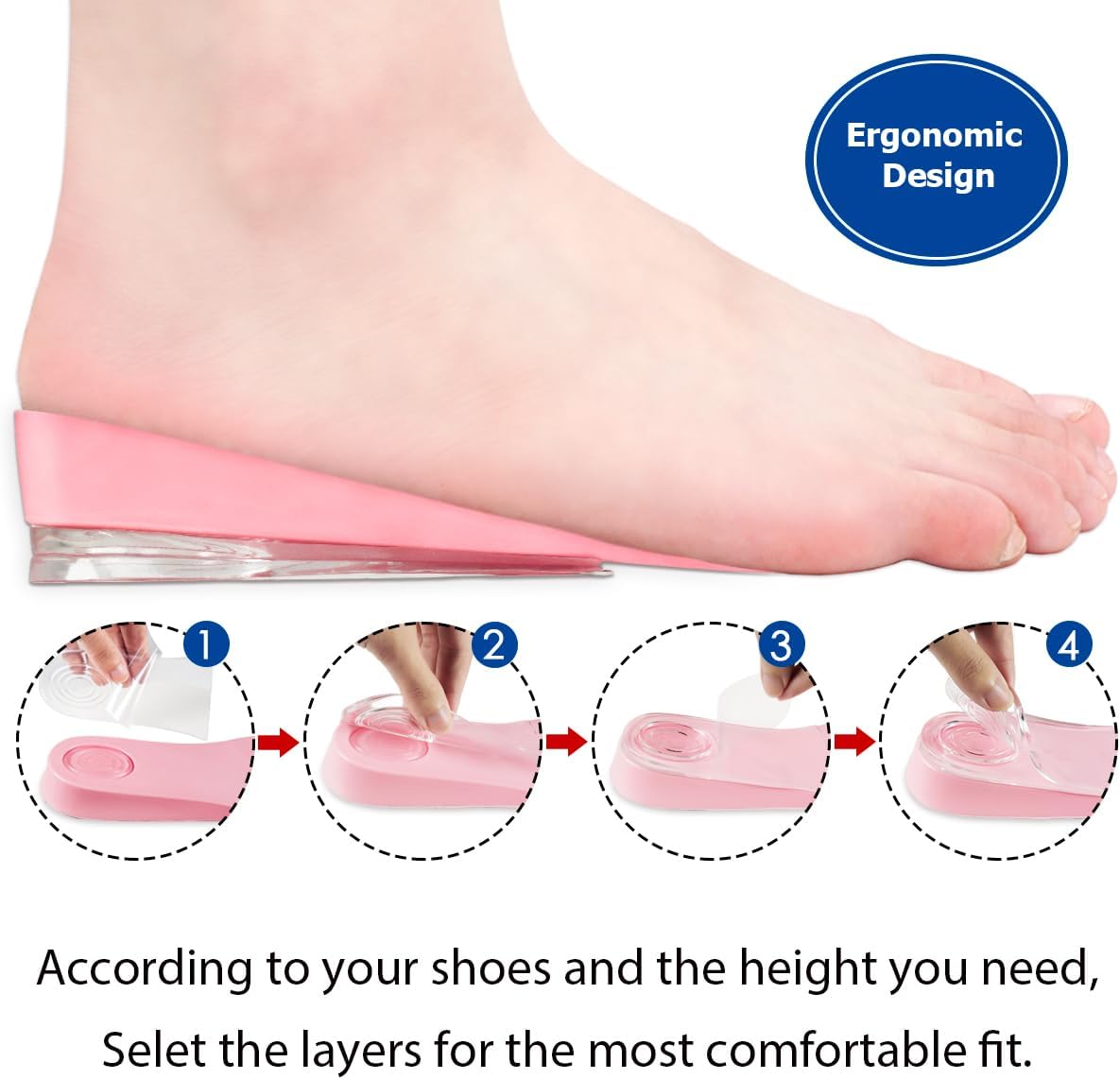 Dr. Shoesert Plantillas de aumento de altura ajustable de 3 capas, insertos de elevación de talón con amortiguador de absorción de impactos de 34 de