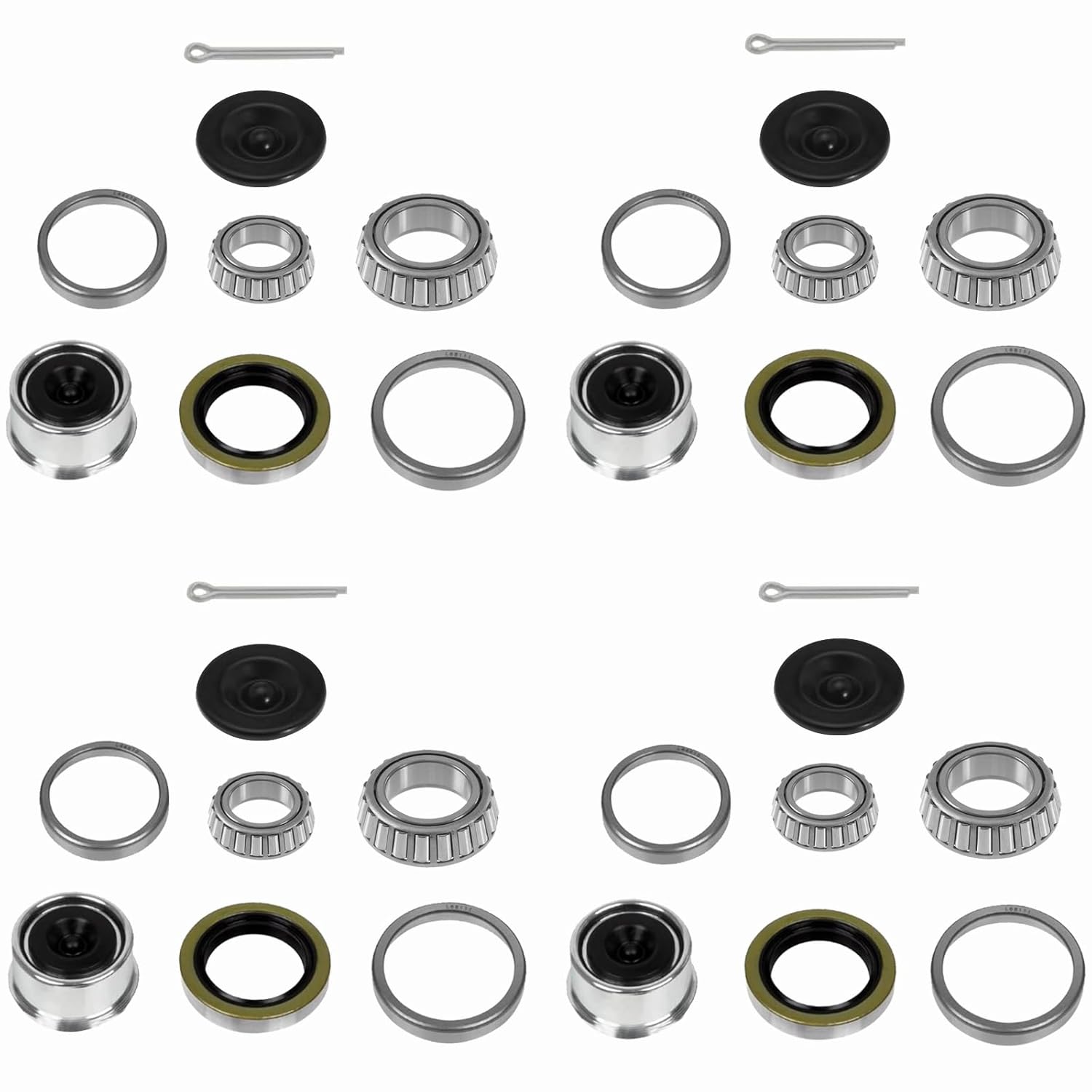 4 Sets 3500 LB Boat Trailer Axle Bearing Kits – Endxedo L68149 L44649 Bearing Kits with 171255TB Grease Seals, 1.98” Trailer Dust Caps, Cotter