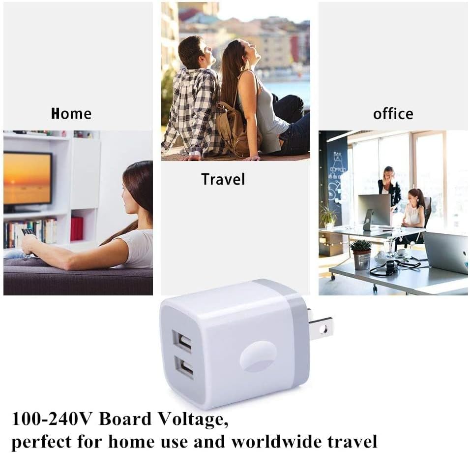 Cargador de pared USB, bloque de carga para iPhone, paquete de 5 unidades, adaptador de corriente USB dual de 2.1 A, cargador para Android, cubo