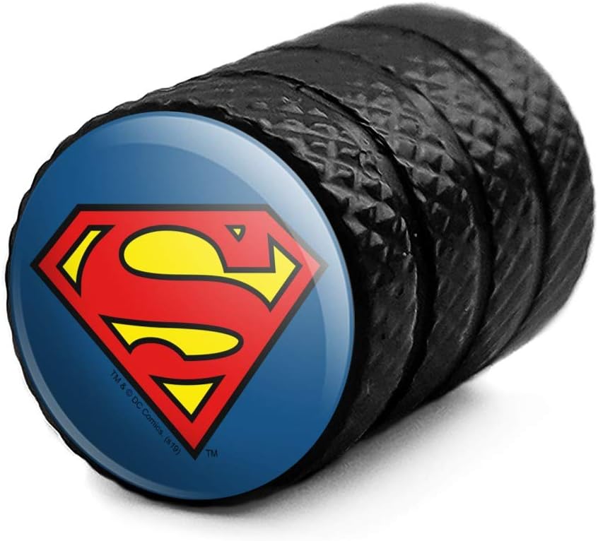 Superman Classic S Shield Logo Moto Bicicleta Llanta Llanta Llanta Tapones de Válvula de Aluminio