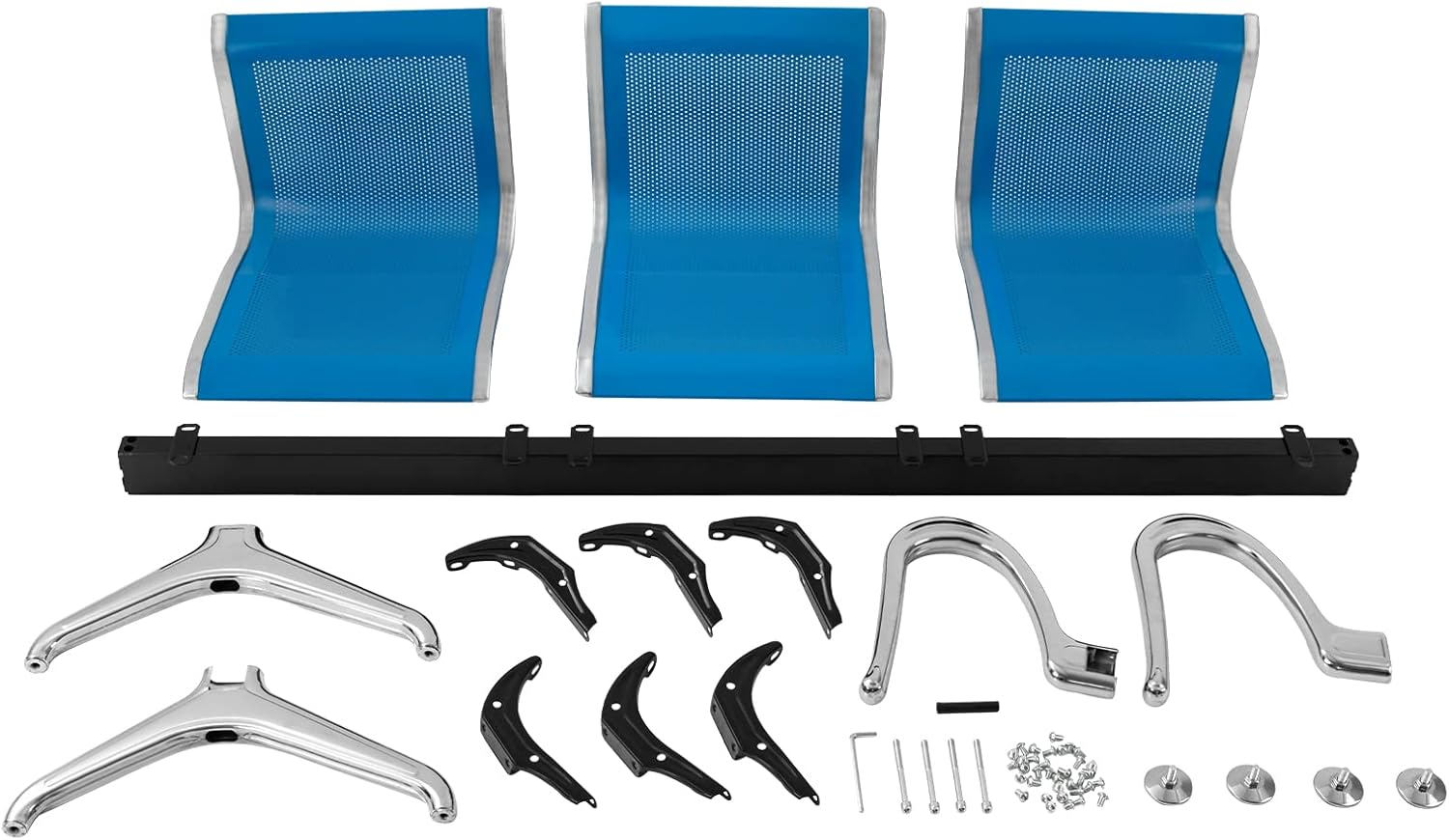 Sillas de recepción para sala de espera con brazos para oficina, aeropuerto, hospital, banco, conferencia de negocios (3 asientos, azul)