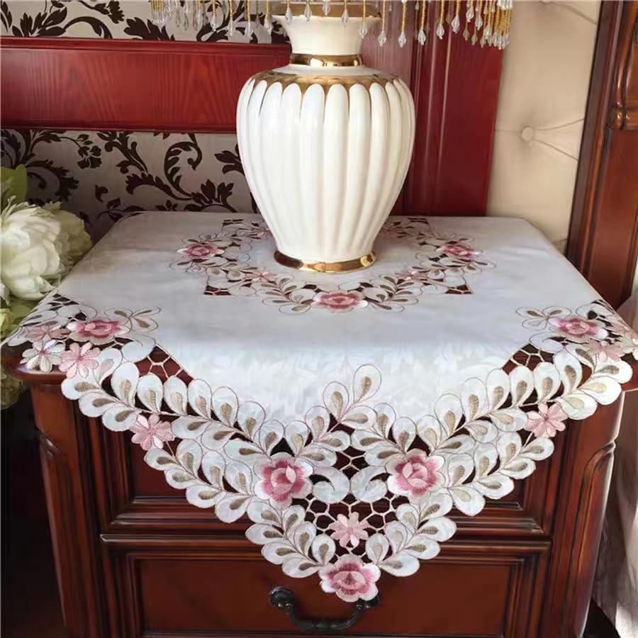Mantel cuadrado de tela de damasco resistente a las manchas, mantel de encaje bordado de flores, pequeño mantel lavable para comedor, cocina,