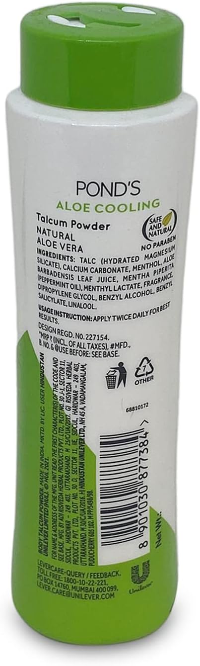 Polvo de talco de enfriamiento de aloe Ponds, botella de 3.53 oz