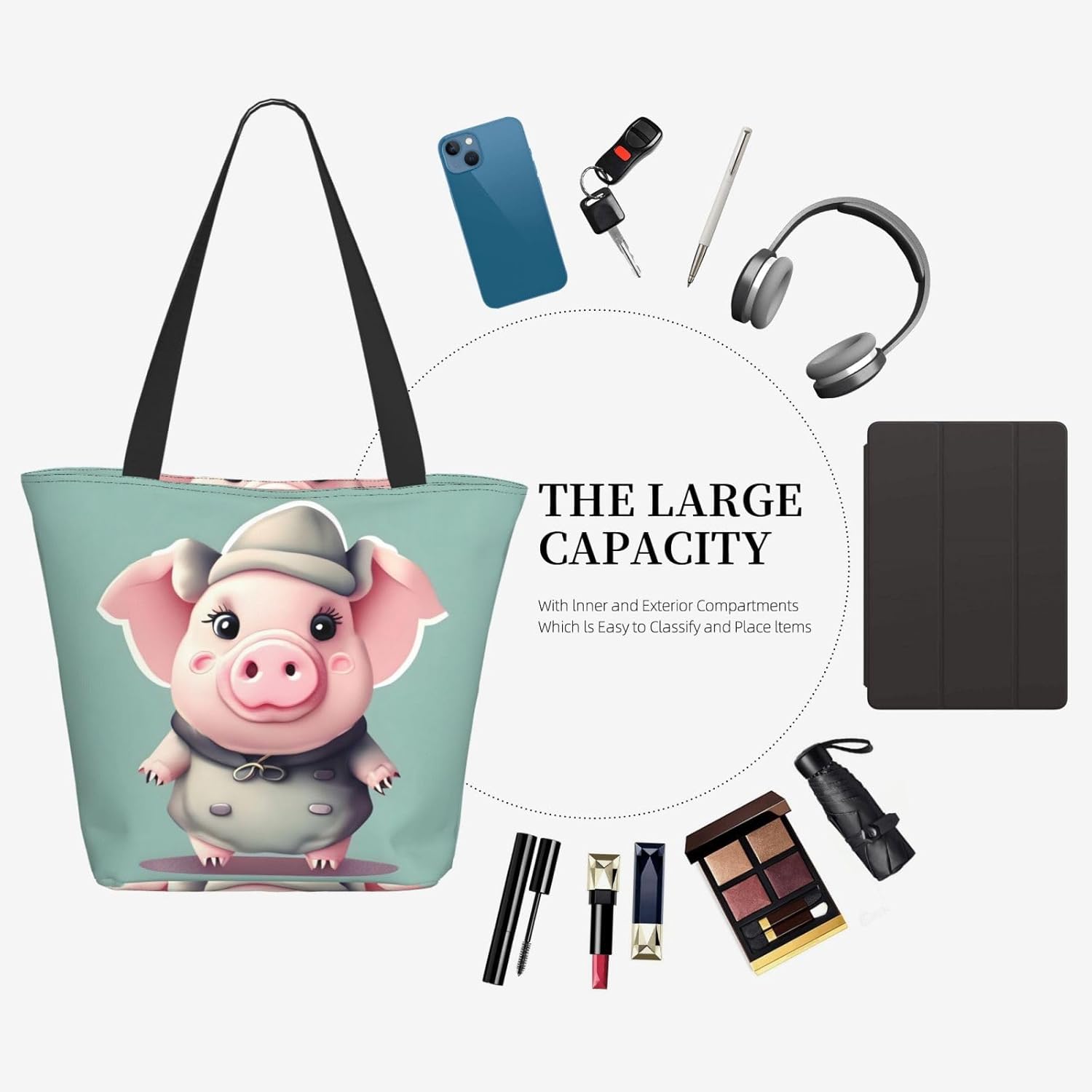 Breaux Lindas bolsas de cerdo, bolsas de mano con estampados, bolsas de compras reutilizables, bolsas de comestibles para mujeres y niñas
