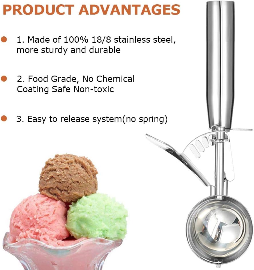 Cuchara de helado con gatillo, cuchara de galletas de tamaño pequeño para hornear, cuchara de helado de acero inoxidable para niños, cuchara de