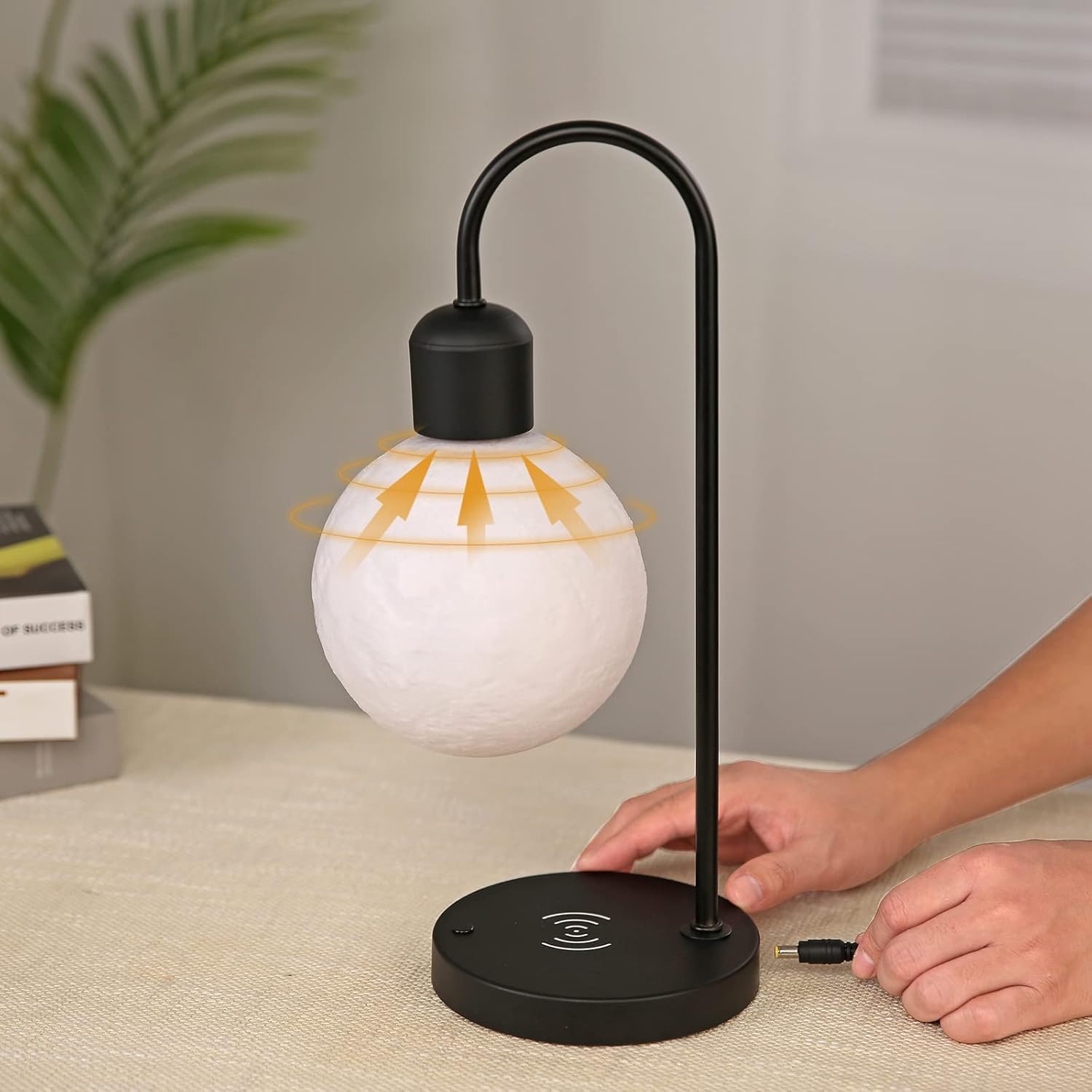 Lámpara de luna flotante, bombilla LED magnética de escritorio con bola de levitación LED y cargador de teléfono inalámbrico, decoración de oficina