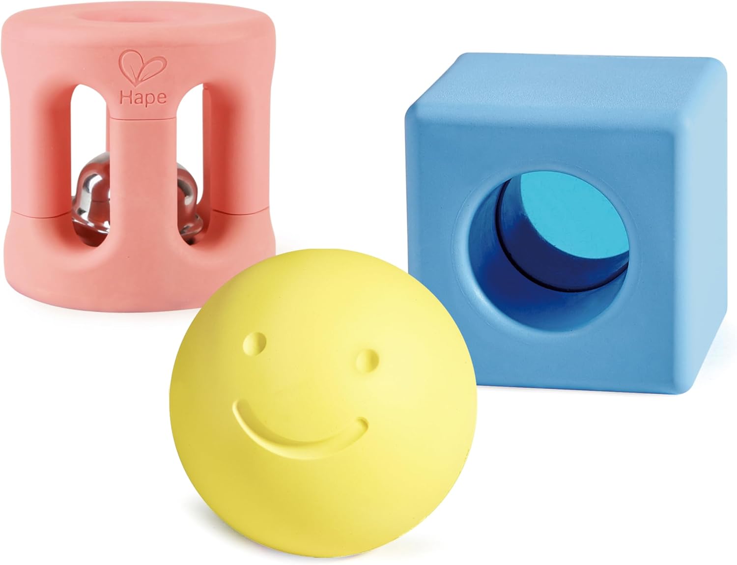 Hape Sonajero geométrico  Juguetes coloridos para recién nacidos, bebés y niños pequeños, juego de juguetes educativos tempranos de 3 piezas