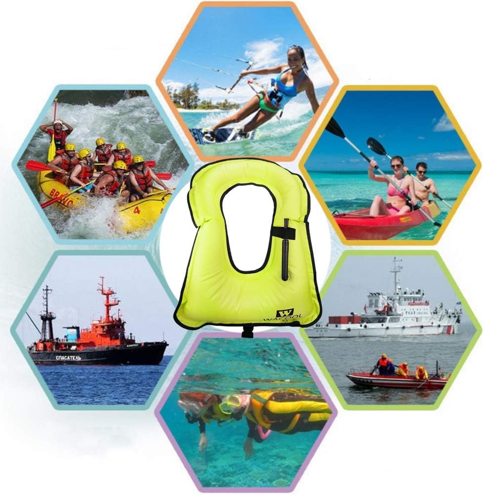 WACOOL Chaleco inflable de buceo, natación, buceo, gran flotabilidad de hasta 220 libras para adultos, jóvenes y niños