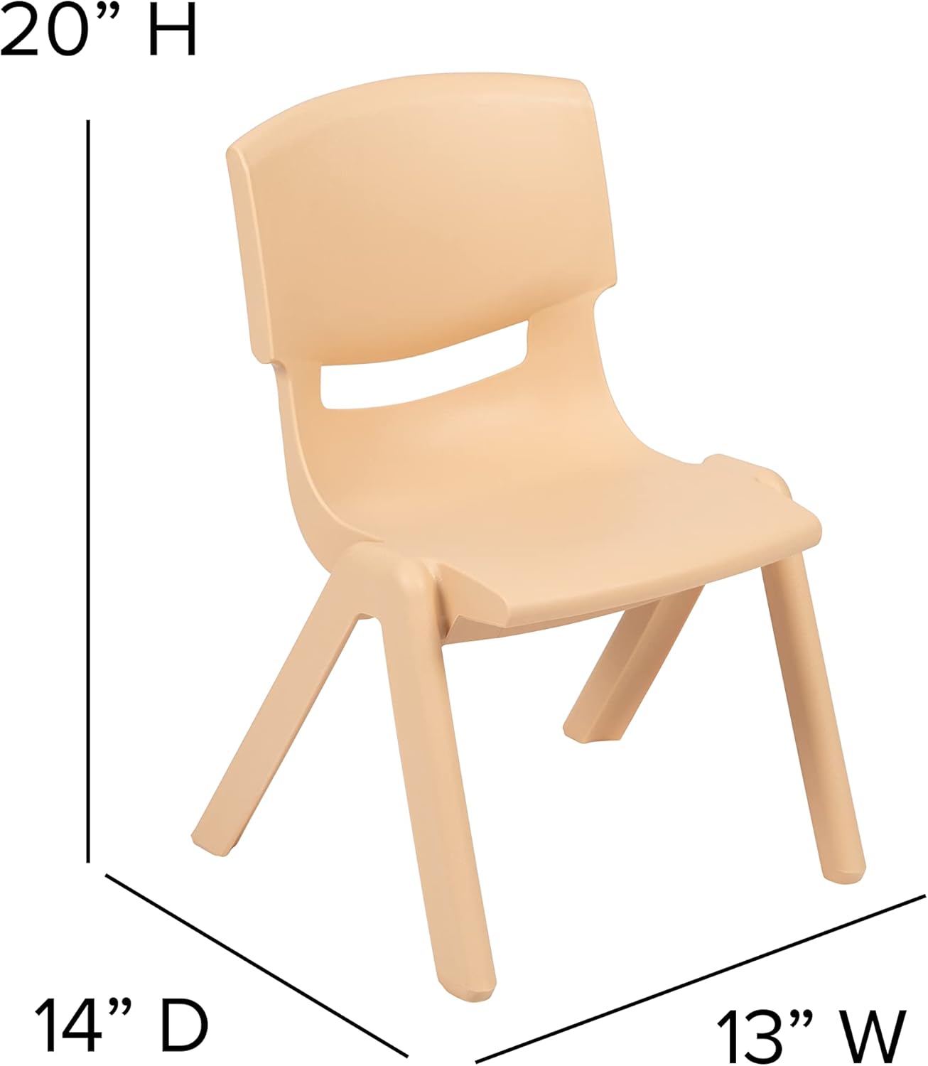 EMMA + OLIVER Paquete de 4 sillas escolares apilables de plástico natural con asiento de 10.5 pulgadas de alto, silla preescolar