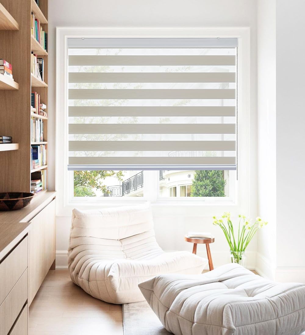 Persianas enrollables Zebra para ventanas, 29 x 72 pulgadas, cortinas enrollables de cebra beige arena, filtran la luz, 50% opacas, para sala de