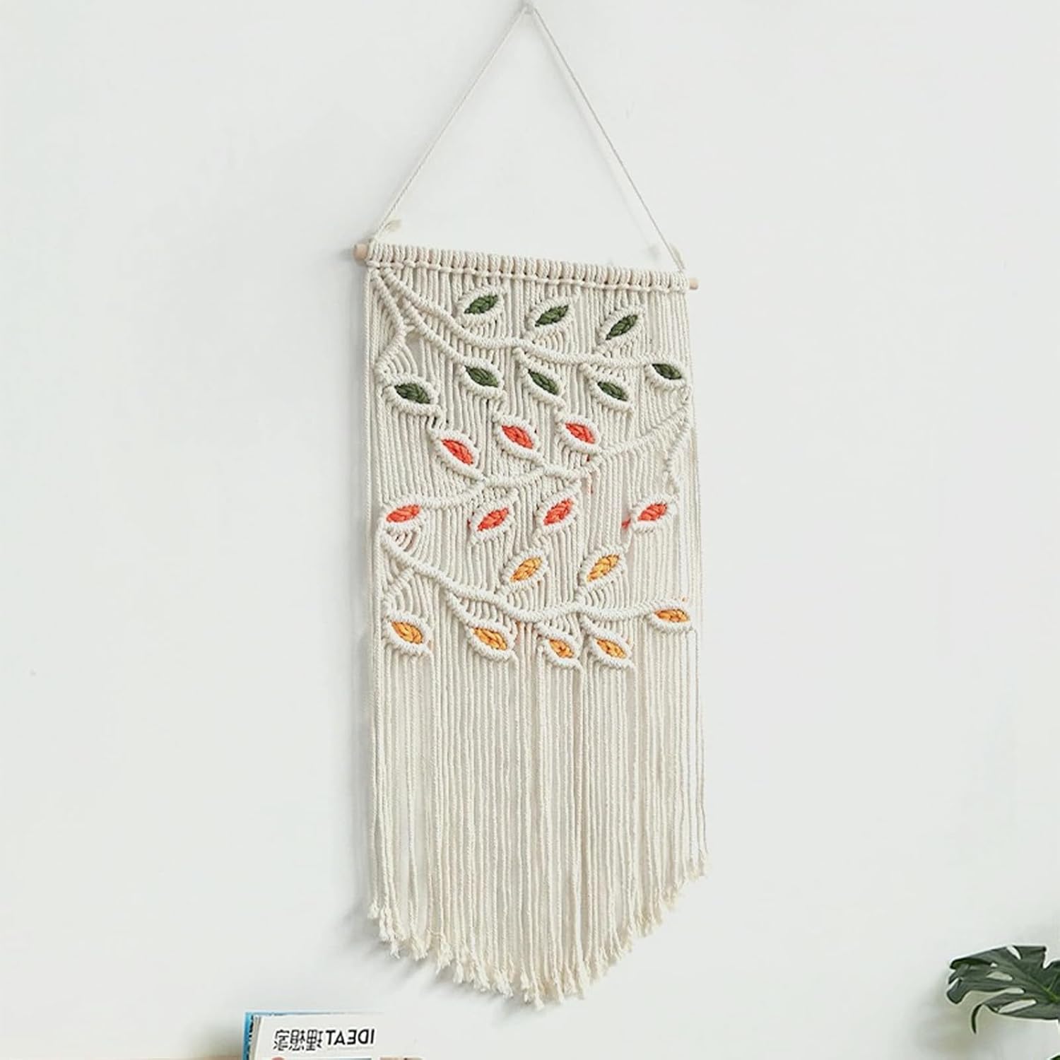 Tapiz de macramé para colgar en la pared, elegante bohemio con hojas de macramé, decoración de pared tejida a mano, arte de pared bohemio con