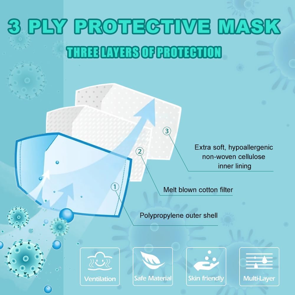 Paquete de 100 mascarillas desechables de 3 capas, 4 capas, para adultos, hombres y mujeres