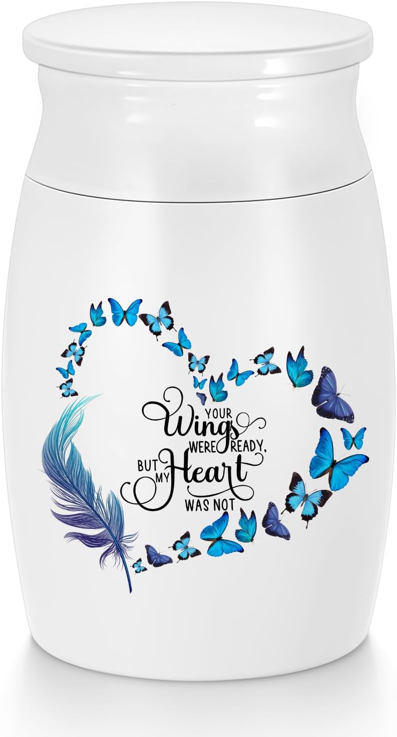 Urna pequeña para cenizas humanas de 3 pulgadas de mariposa, mini urna de recuerdo conmemorativo de aluminio, mini urna de cremación, urna funeraria