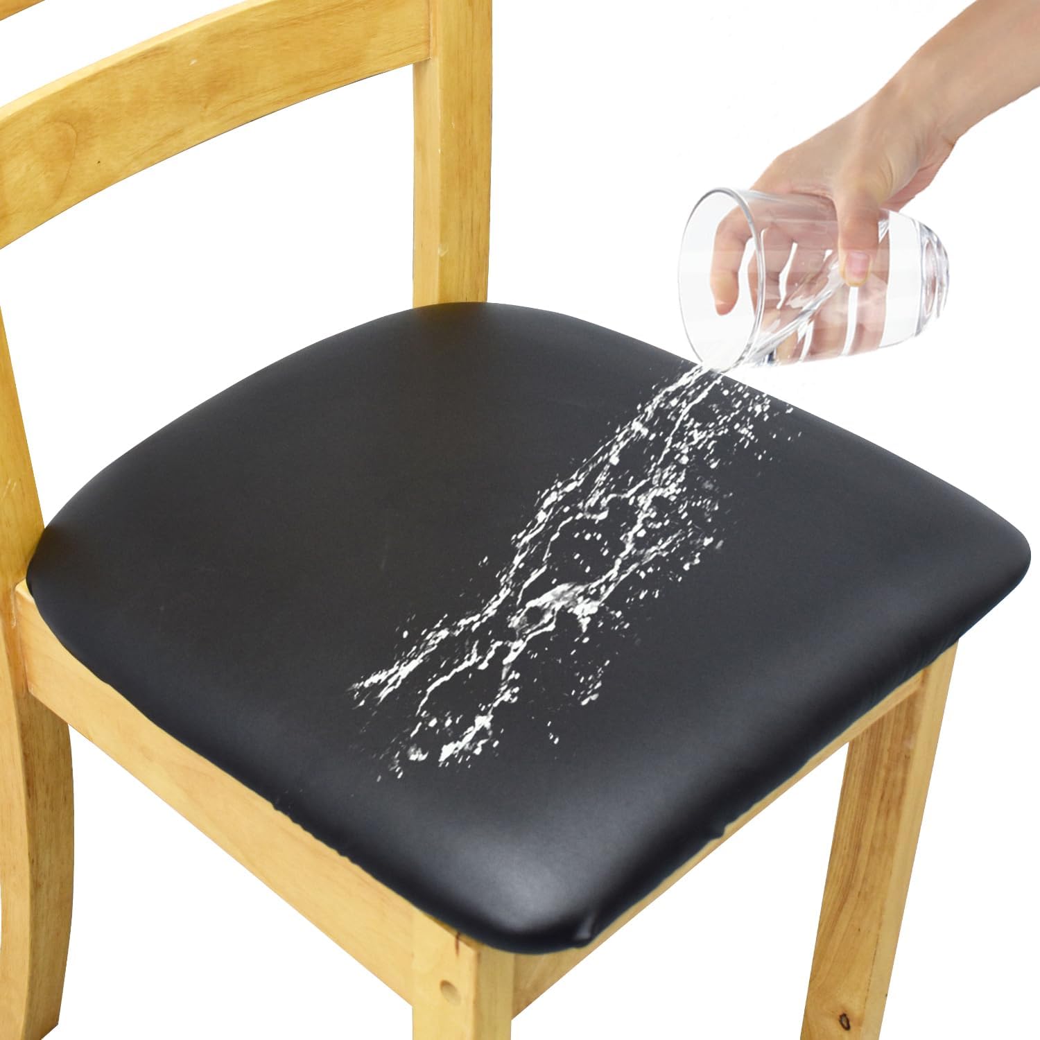 Fundas de asiento elásticas de cuero con lazos elásticos, impermeables, de piel sintética, extraíbles y lavables, para el hogar, la cocina (negro, 2