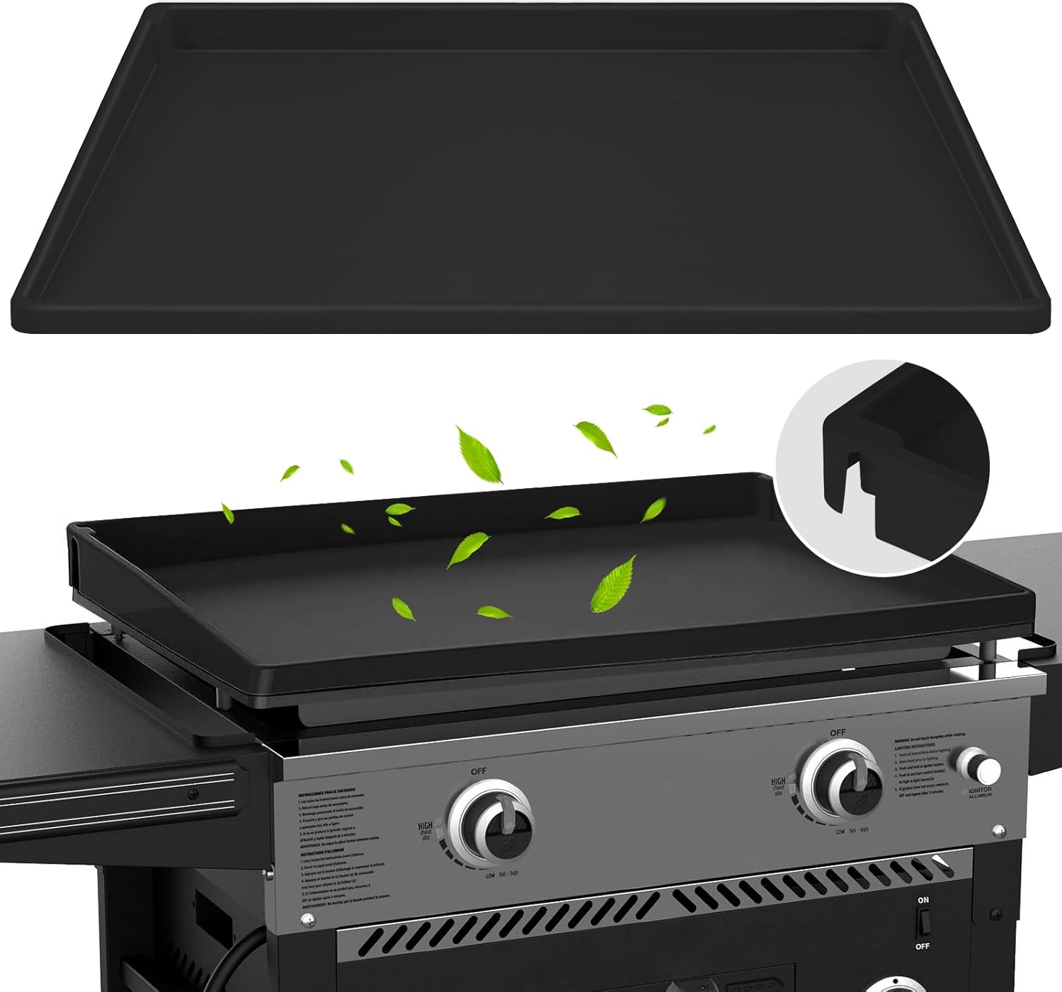 Blackstone Alfombrilla de silicona para parrilla cubierta de parrilla de 28 pulgadas, borde completo, cubierta protectora para parrilla Blackstone,