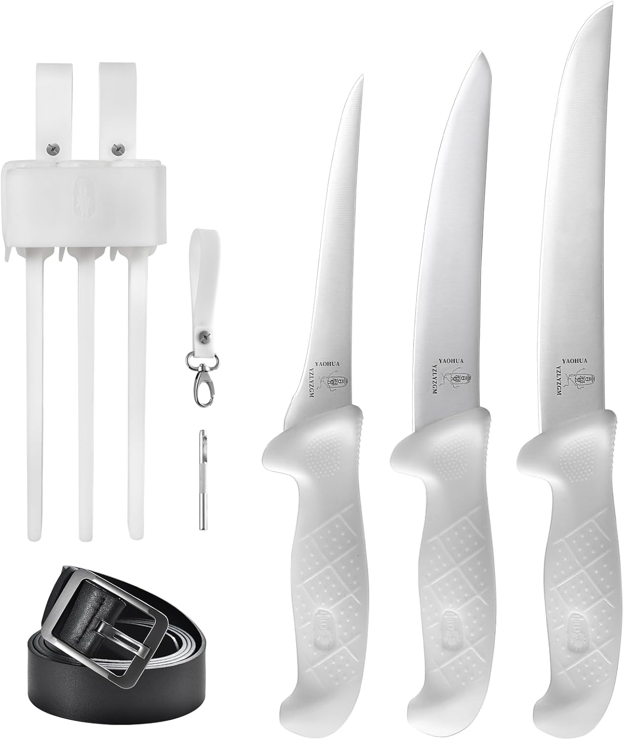 Juego de cuchillos de hueso enfundados multiusos, cuchillo de minería, hoja curvadasemiflexible de 6 pulgadas (3PC 4+5+6)