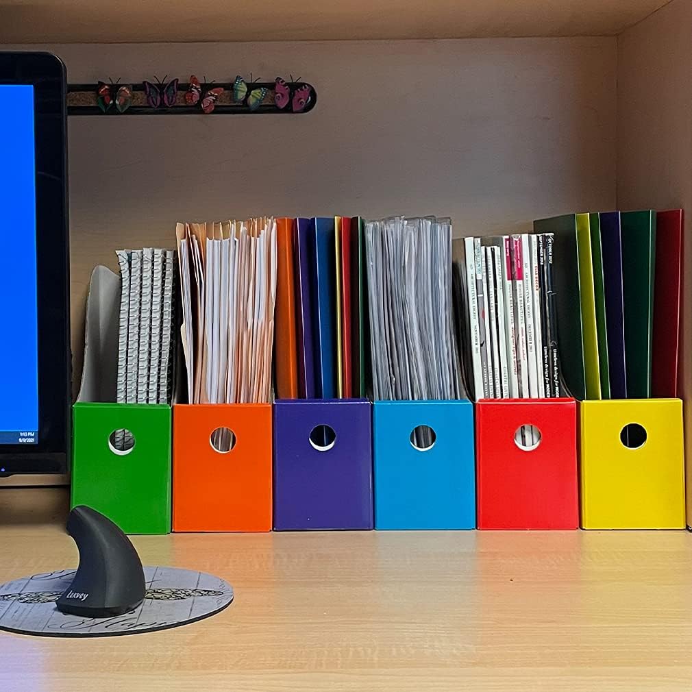 Evelots Organizador de archivos de revista (paquete de 12) mejorado plegable frontal, extra estable, 6 colores