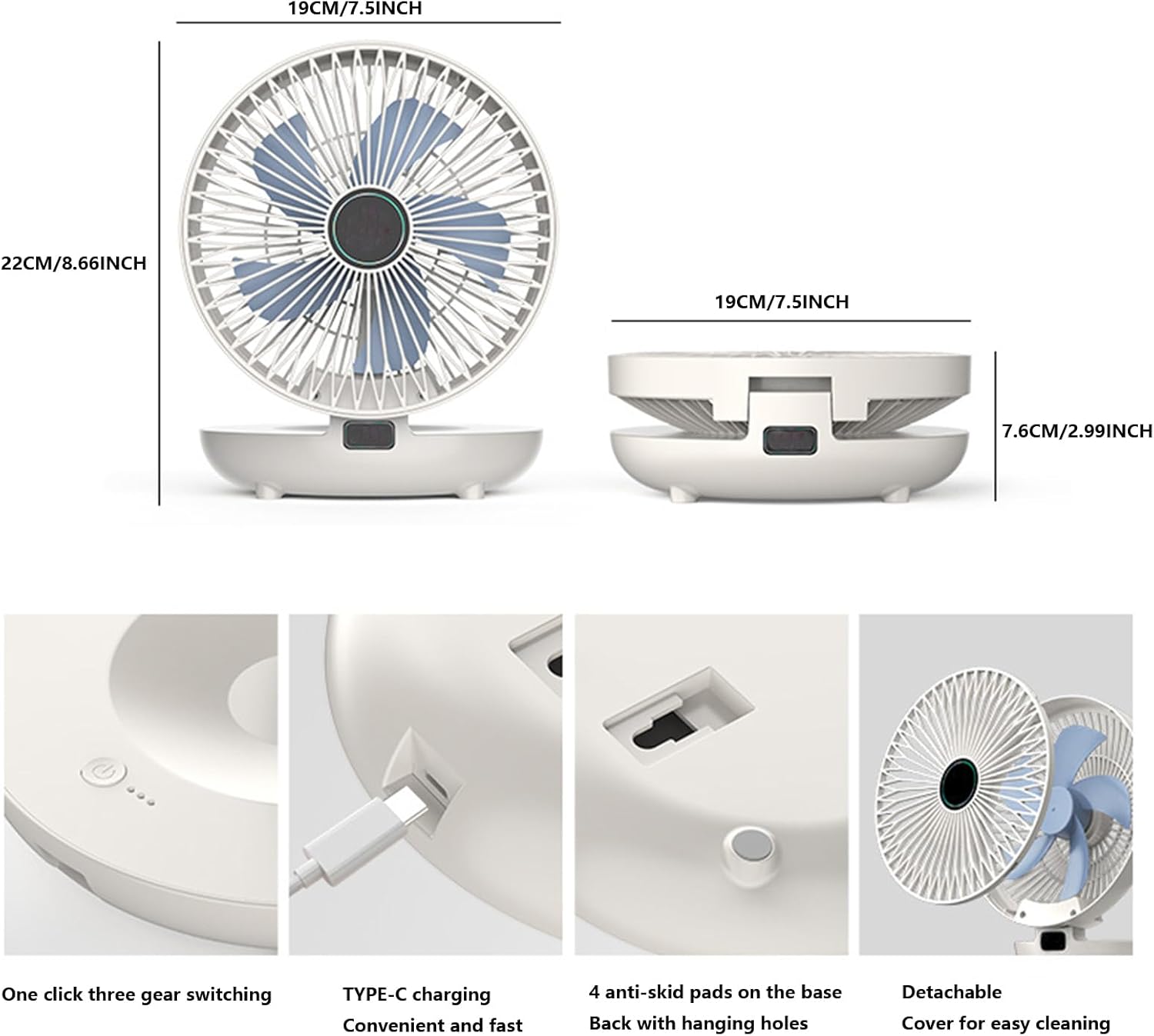 Ventilador de cocina de doble uso para el hogar, ventilador de batería recargable, ventilador de escritorio pequeño, 3 velocidades, gancho para