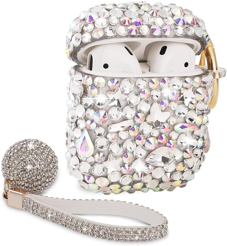 Lujosa funda para AirPods con diamantes de imitación, funda protectora de carga de AirPod con diamantes brillantes para Apple I10I12 TWS (plata