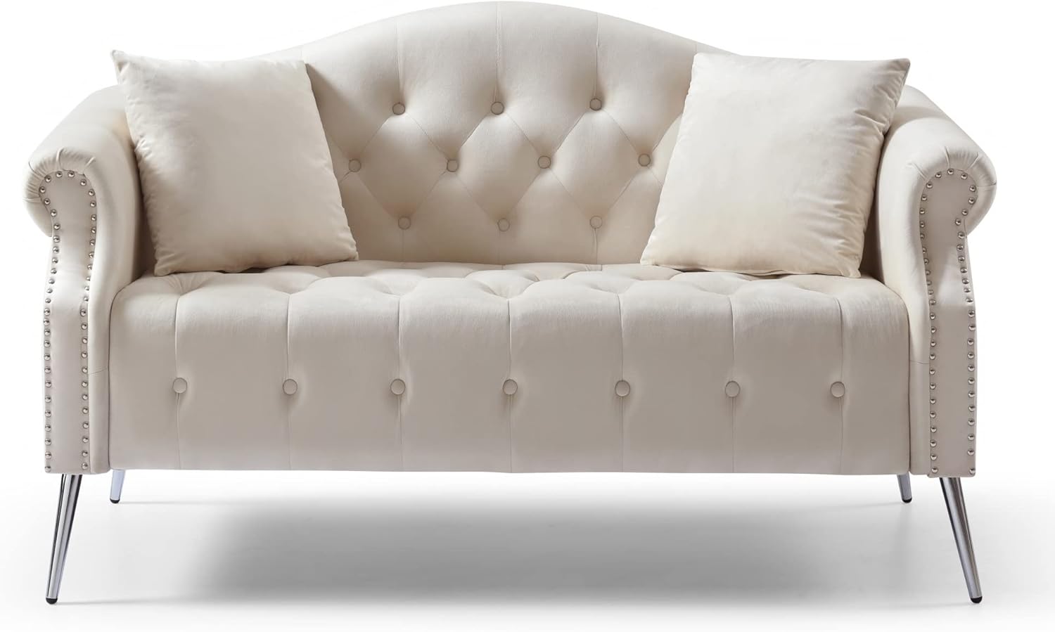 Holaki Chesterfield – Sofá de terciopelo de 59.4 pulgadas, moderno, tapizado, clásico, con botones copetudos, con brazos enrollados, patas de metal