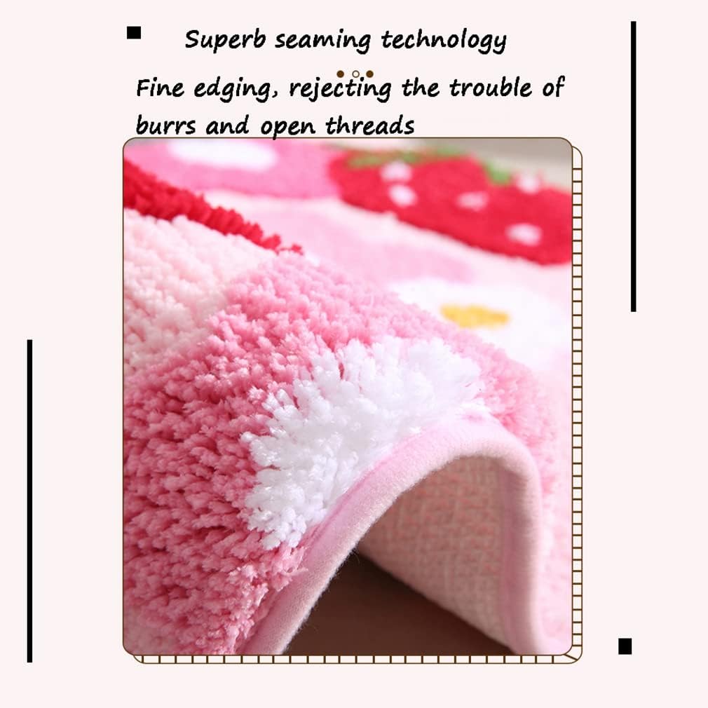 Tapete de baño suave y acogedor con diseño de fresa, antideslizante, lavable, lanudo para dormitorio, tapete absorbente de flores, tapete para