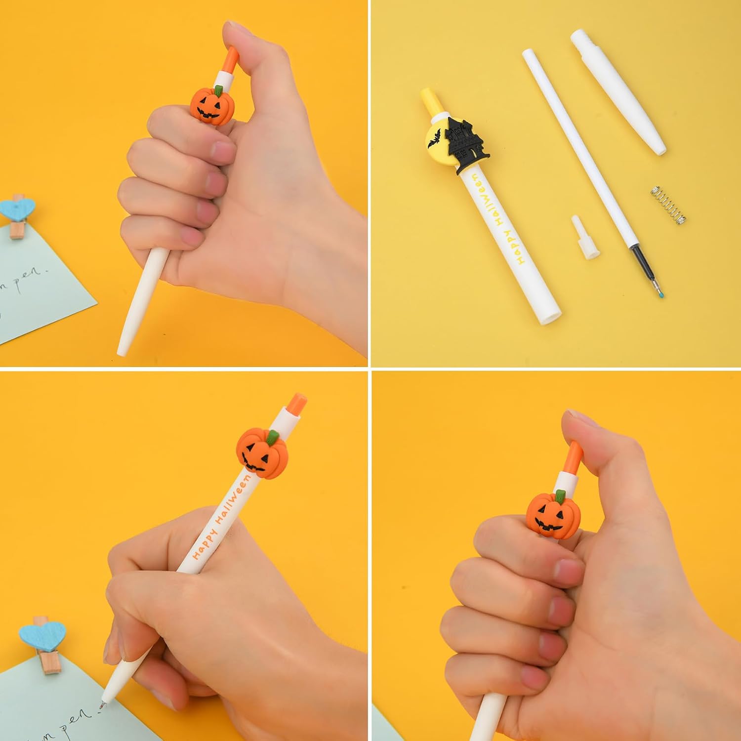 12 bolígrafos de Halloween retráctiles con tinta de gel, diseño de calabaza, gato negro, dibujos animados, para oficina, papelería, decoración del