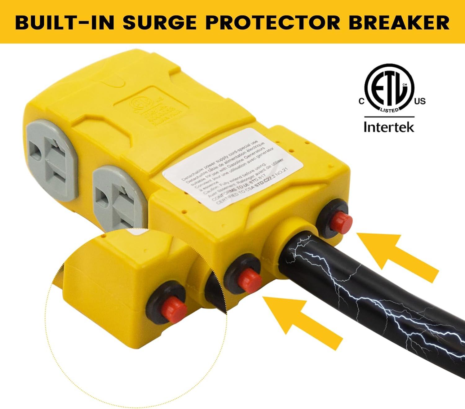 NEMA 14-50P enchufe macho a 4 × 5-20R15R cable adaptador de generador RV hembra, cable adaptador de 50 amperios a 20 amperios 125 V con interruptor,