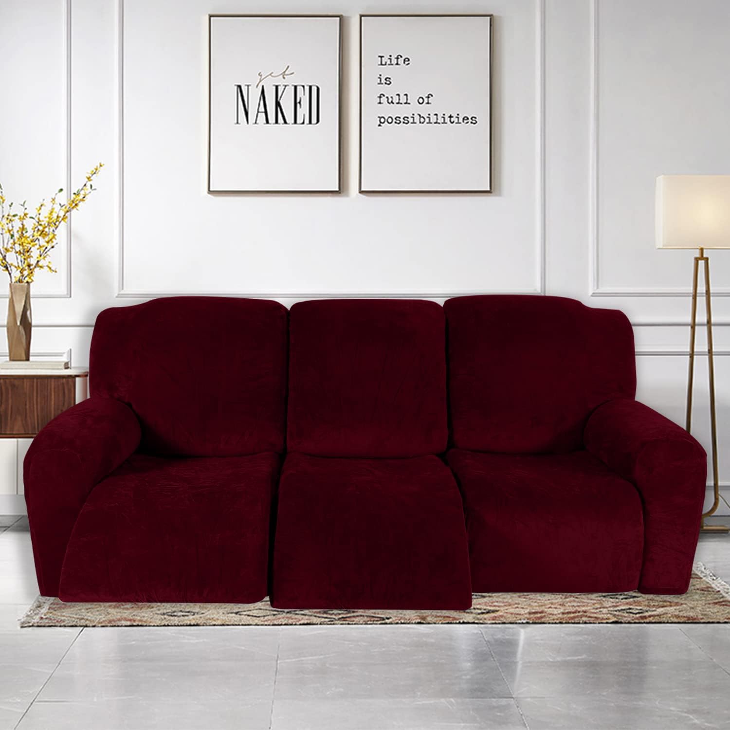 IMYOGI Fundas para sofá de alta elasticidad de terciopelo para sofá reclinable de 1, 2 y 3 plazas, protector de muebles con parte inferior elástica