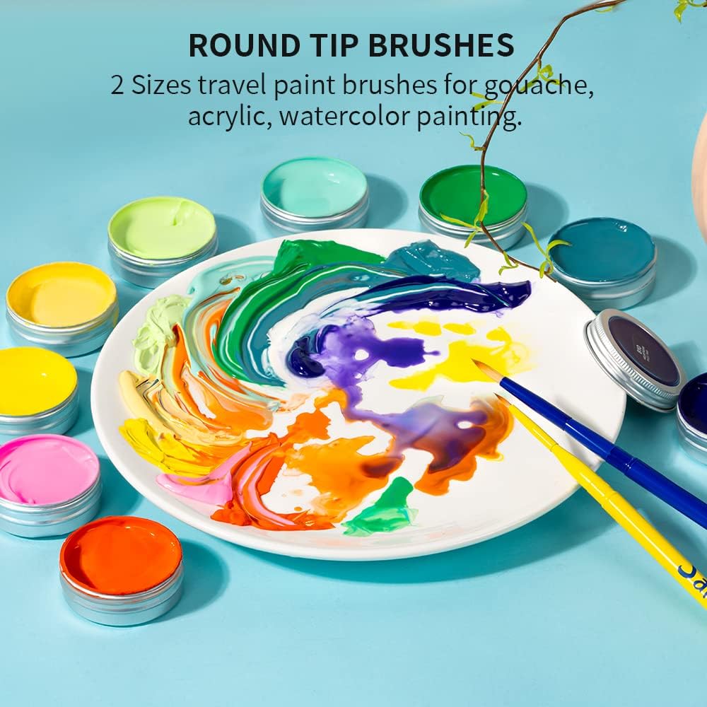 Arrtx Juego de pintura Gouache, 9 colores apagados x 1.3 fl oz (1.2 fl oz), pintura de acuarela con 2 pinceles de acuarela de viaje, punta redonda,