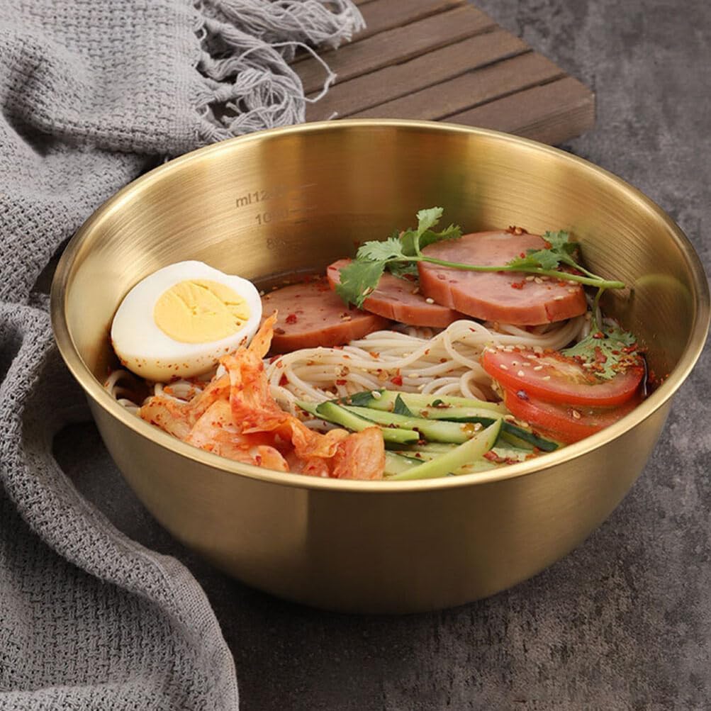 Luxshiny Cuencos de acero inoxidable para mezclar 40.6 fl oz, tazón de medición para hornear, tazón de sopa de ramen coreano, bandeja de ensalada de