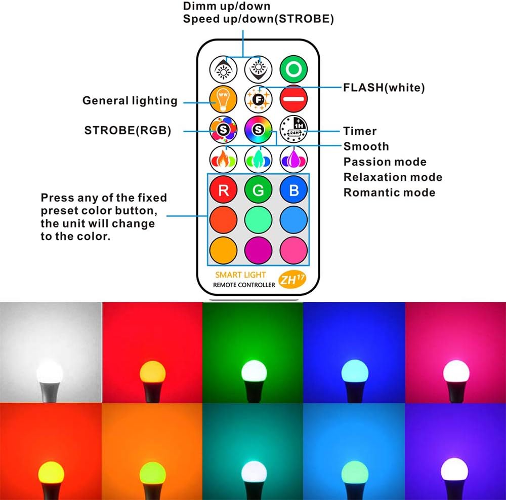 ILC Bombilla LED equivalente a 85 W, bombillas de luz diurna de 5700 K que cambian de color blanco con control remoto RGB 6 modos, temporizador,
