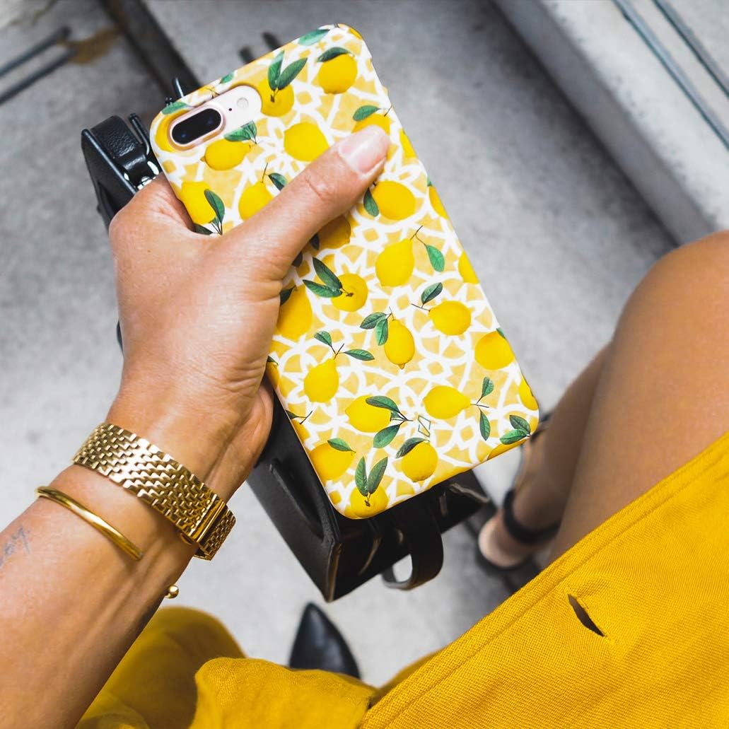 BURGA Phone Case Compatible with Xiaomi Redmi Note 10S – Hybrid 2-Layer Hard Shell + Silicone Protective Case -Lemon Pattern Vintage Fruits Citrus