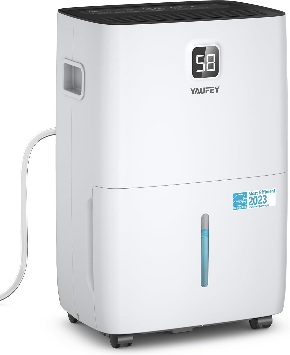 Yaufey Deshumidificador Energy Star de 80 pintas para sótano, hogar y habitación grande de hasta 5000 pies cuadrados, con manguera de drenaje,