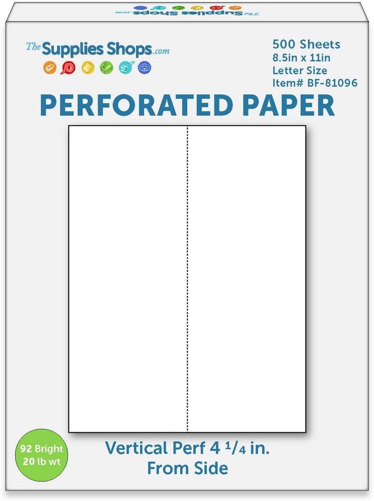 Papel perforado, 4 14″ desde la izquierda, vertical sobre blanco 20# papel de copia tamaño carta (resma de 500)