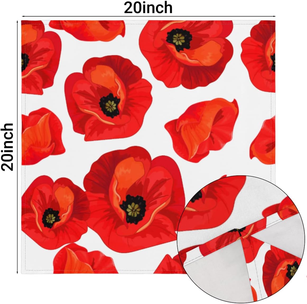 Cloth Napkins Set of 6 Floral Poppy 20×20 Inch Cloth Napkins Spring Poppy Flower Washable Reusable Kitchen Dinner Napkins Table Decor for Wedding,