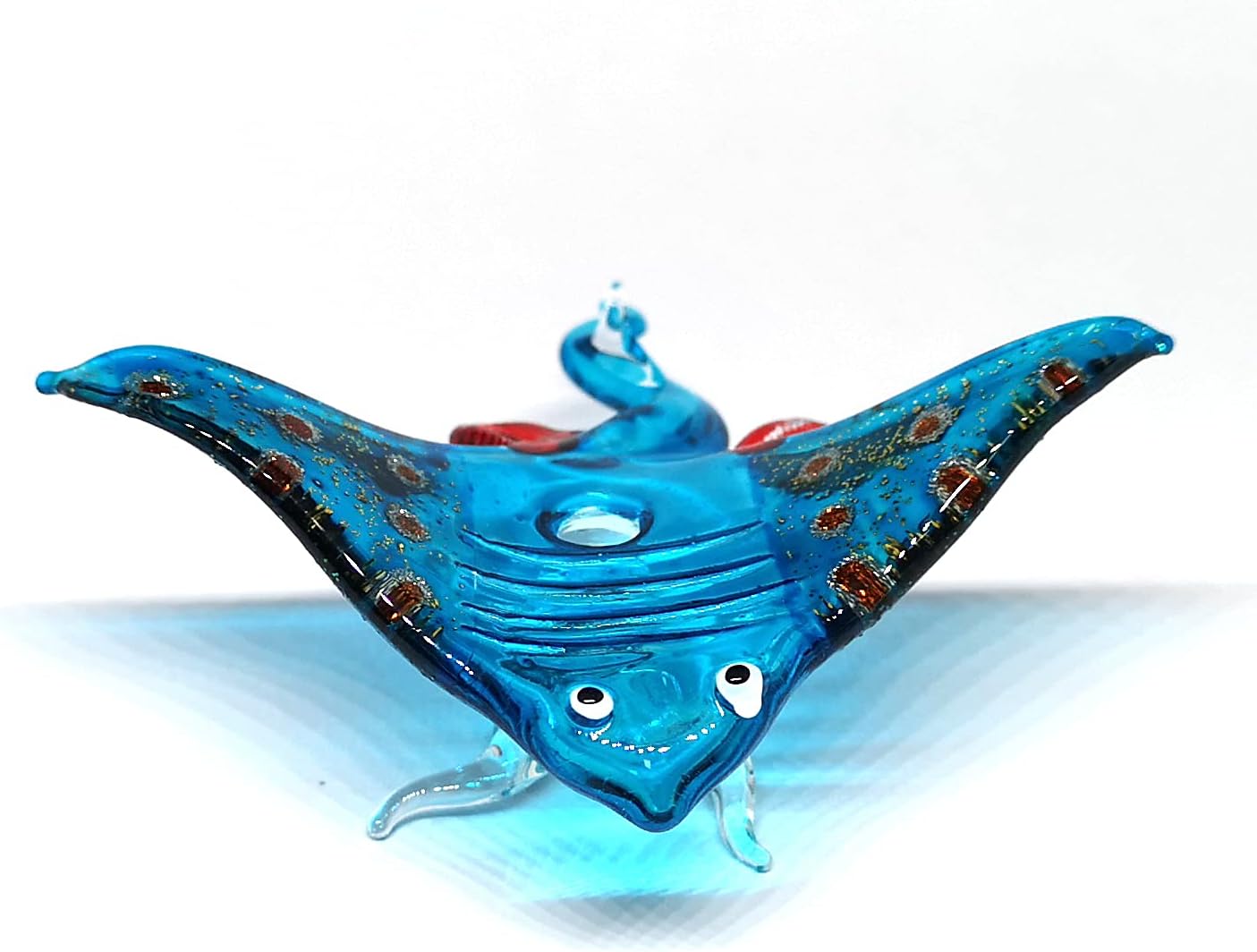 ZOOCRAFT Figura de cristal de mantarraya azul soplado a mano, adorno coleccionable para acuario en miniatura, decoración costera, 3.0 x 3.1 x 1.3