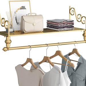 Perchero de ropa con estante superior, moderno perchero montado en la pared, estante colgante de exhibición de ahorro de espacio, barra colgante Perchero de ropa con estante superior, moderno perchero montado en la pared, estante colgante de exhibición de ahorro de espacio, barra colgante