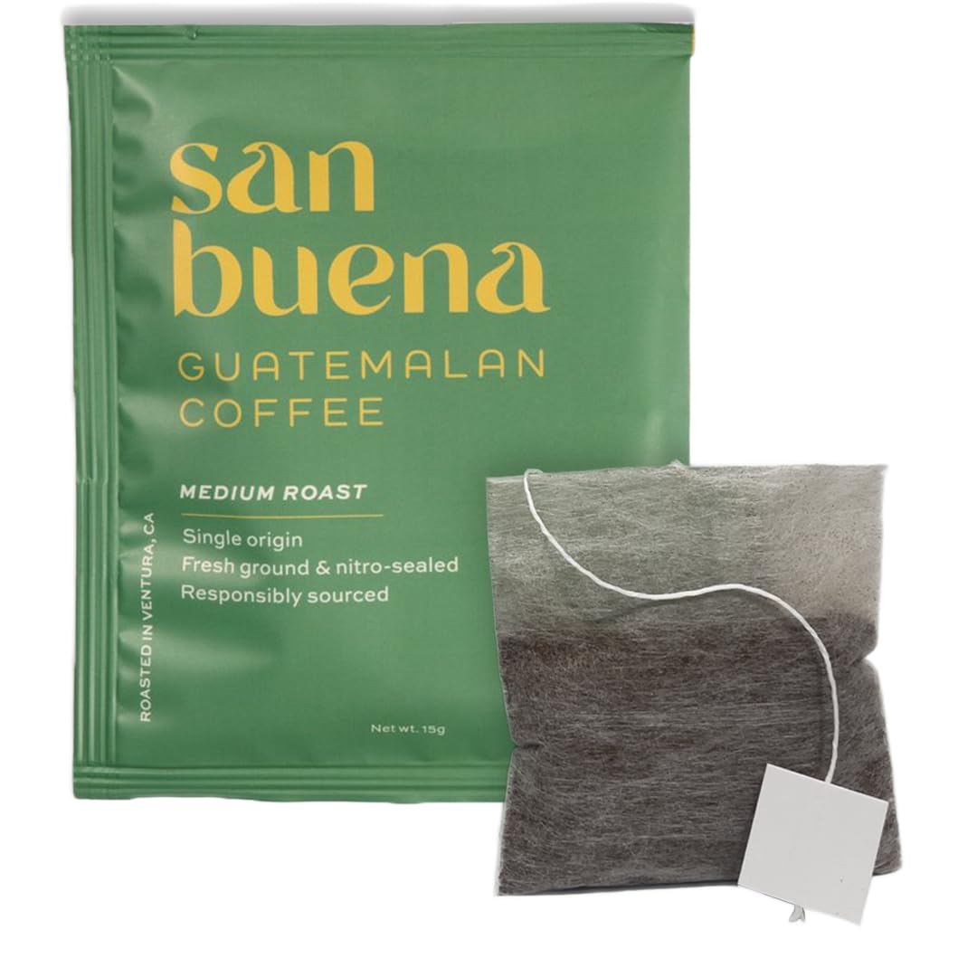 San Buena Cafe Bolsita (paquete de 10)  Bolsas de café de tostado medio guatemalteco, no requiere máquina, una sola porción para viajes, camping,