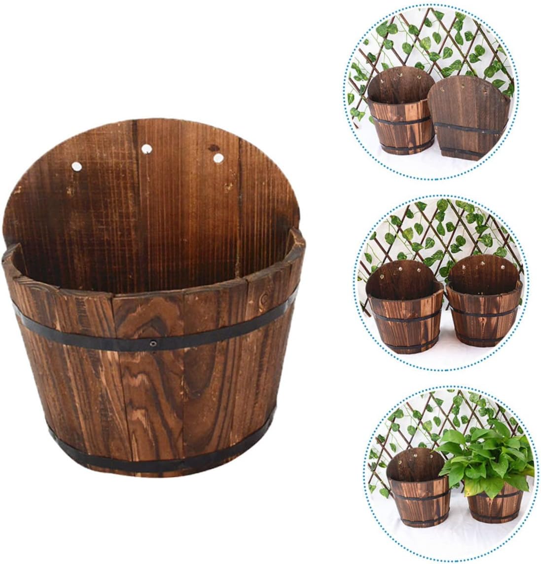 KONTONTY Macetero de madera sintética para decoración del hogar, maceta rústica, maceta colgante de pared, maceta retro para interiores, maceta