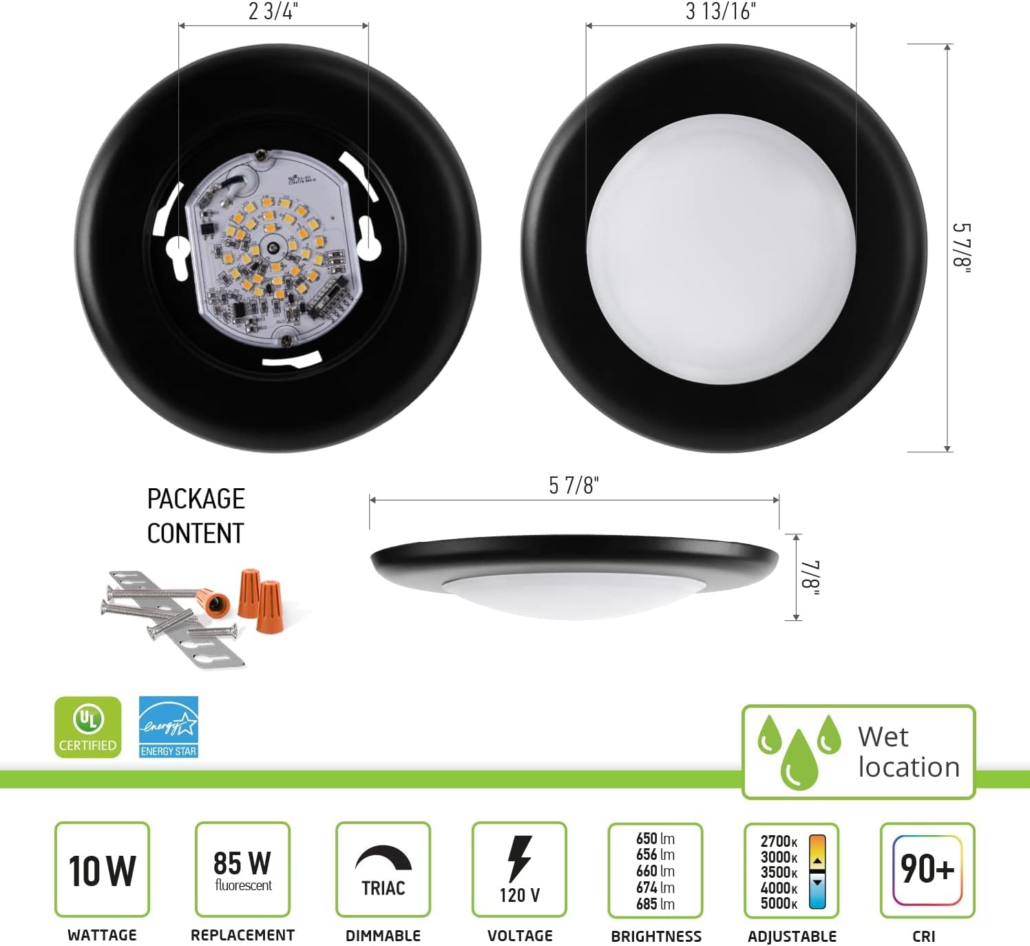 ASD Luces LED de disco de 4 pulgadas  2700K3000K3500K4000K5000K, 10W 685LM  Luz de techo regulable de perfil bajo, accesorio de montaje en